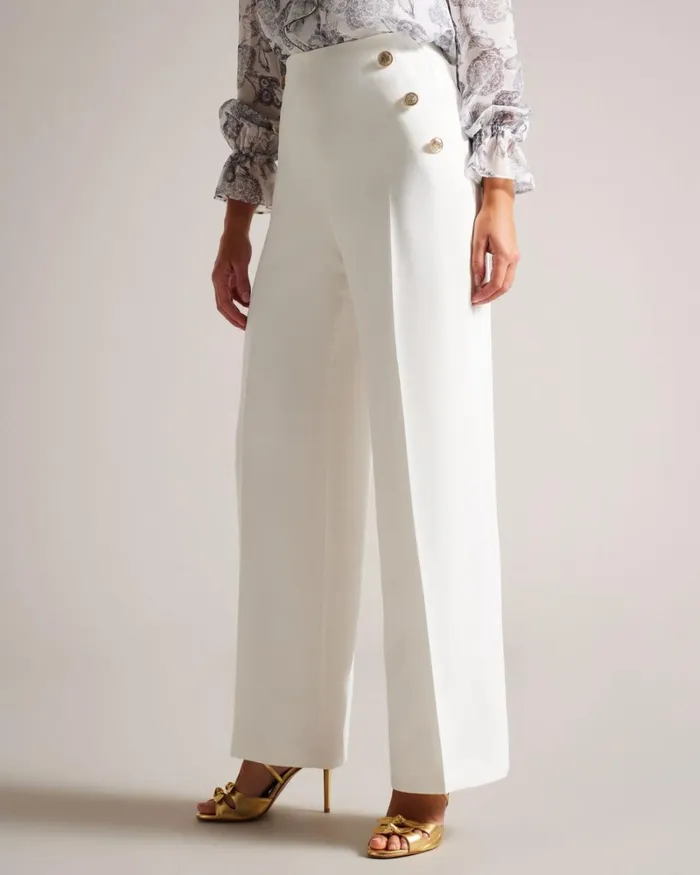 Embossed Button Wide Leg Trousers White Women Ted Baker Clothing Embossed Button Wide Leg Trousers White Women Ted Baker Clothing
