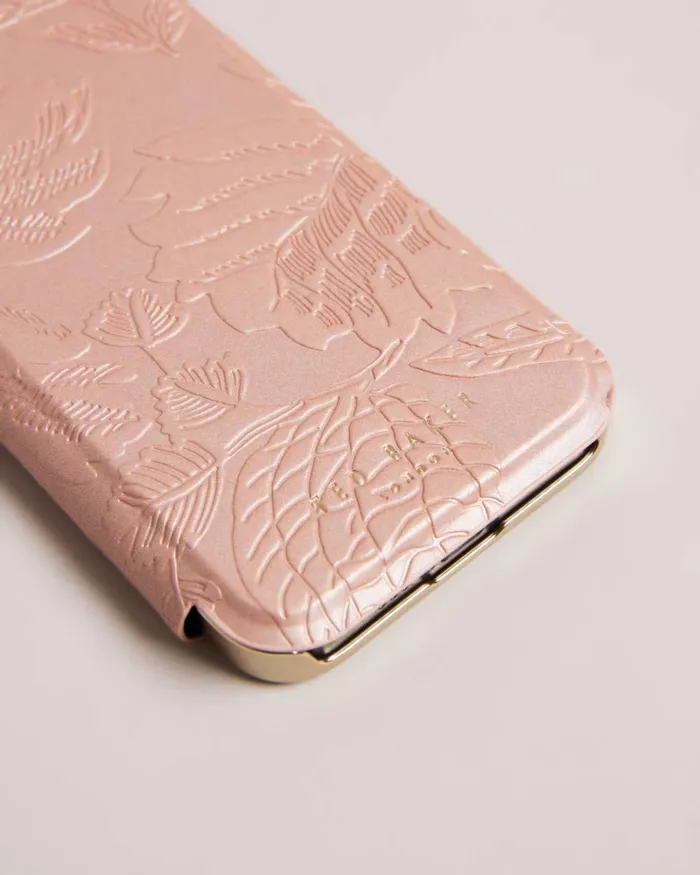 Embossed Leaves IPhone 13 And 14 Mirror Case Pink Women Ted Baker Tech Accessories