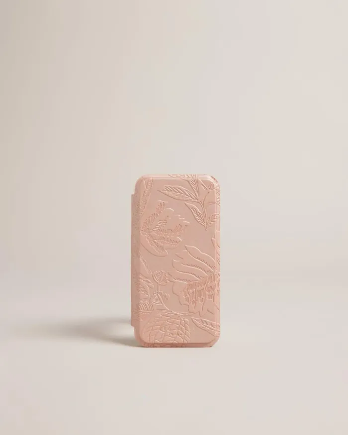 Embossed Leaves IPhone 13 And 14 Mirror Case Pink Women Ted Baker Tech Accessories Embossed Leaves IPhone 13 And 14 Mirror Case Pink Women Ted Baker Tech Accessories
