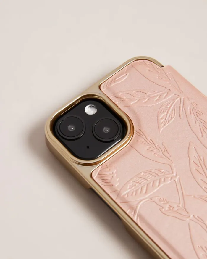 Embossed Leaves IPhone 13 And 14 Mirror Case Pink Women Ted Baker Tech Accessories Embossed Leaves IPhone 13 And 14 Mirror Case Pink Women Ted Baker Tech Accessories