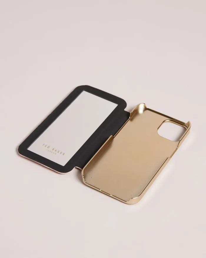 Embossed Leaves IPhone 13 And 14 Mirror Case Pink Women Ted Baker Tech Accessories Embossed Leaves IPhone 13 And 14 Mirror Case Pink Women Ted Baker Tech Accessories
