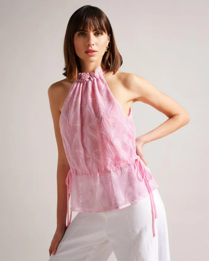 Embroidered Halter Neck Top Lilac Women Ted Baker Clothing Embroidered Halter Neck Top Lilac Women Ted Baker Clothing