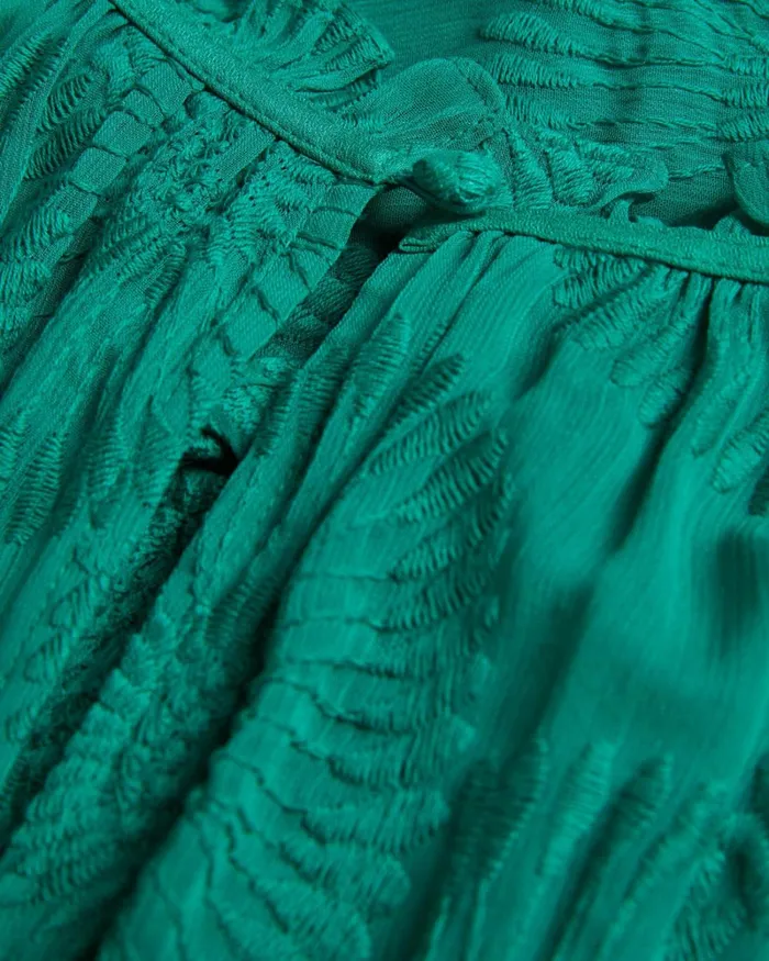 Embroidered Midi Dress With Tiered Skirt Green Women Ted Baker Clothing Embroidered Midi Dress With Tiered Skirt Green Women Ted Baker Clothing
