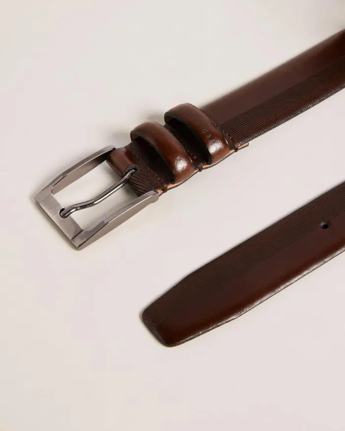 Etched Leather Belt BrownChocolate Men Ted Baker Belts