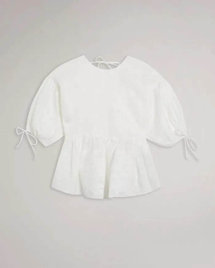 Exaggerated Puff Sleeve Top White Women Ted Baker Tops and TShirts