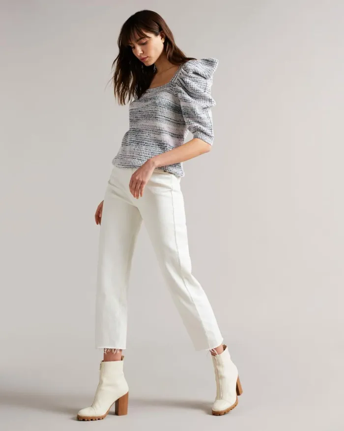 Exaggerated Sleeve Back Cut Out Jumper White Women Ted Baker Sweaters
