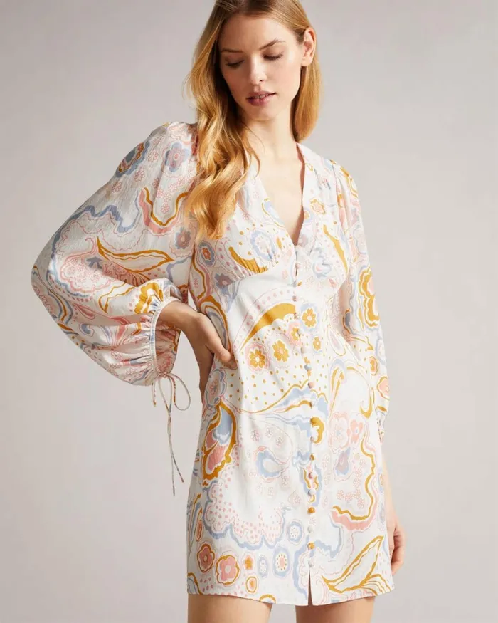 Exaggerated Sleeve Mini Dress White Women Ted Baker Dresses Exaggerated Sleeve Mini Dress White Women Ted Baker Dresses