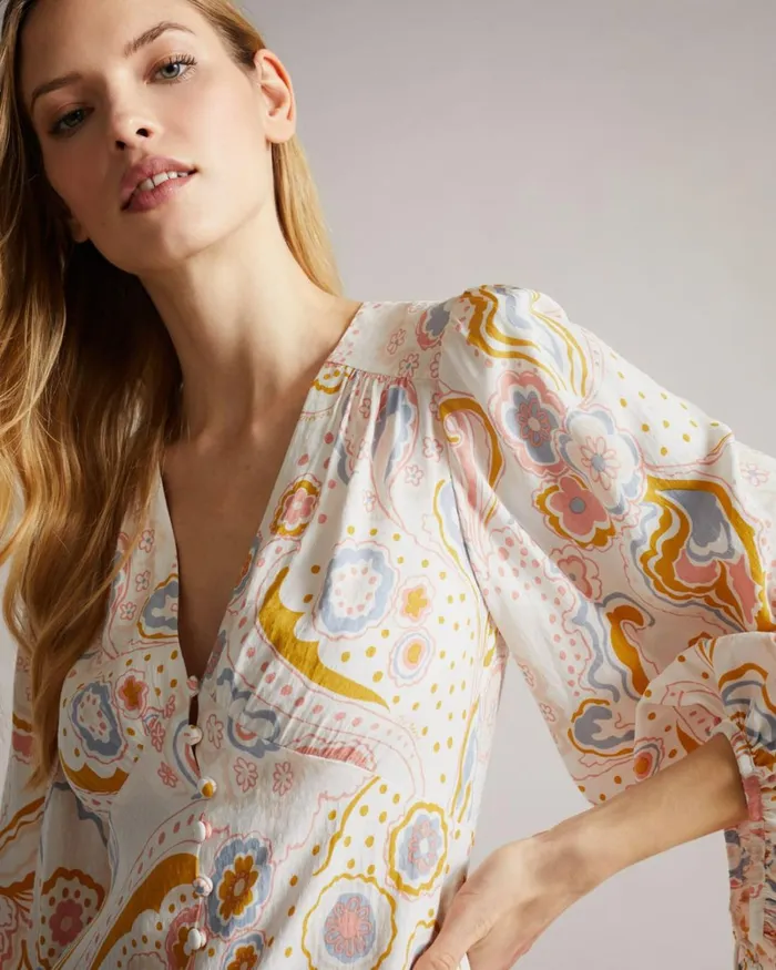 Exaggerated Sleeve Mini Dress White Women Ted Baker Dresses Exaggerated Sleeve Mini Dress White Women Ted Baker Dresses
