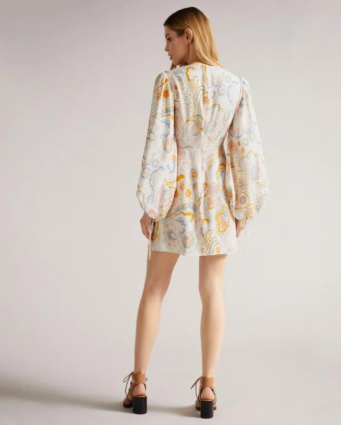 Exaggerated Sleeve Mini Dress White Women Ted Baker Dresses Exaggerated Sleeve Mini Dress White Women Ted Baker Dresses