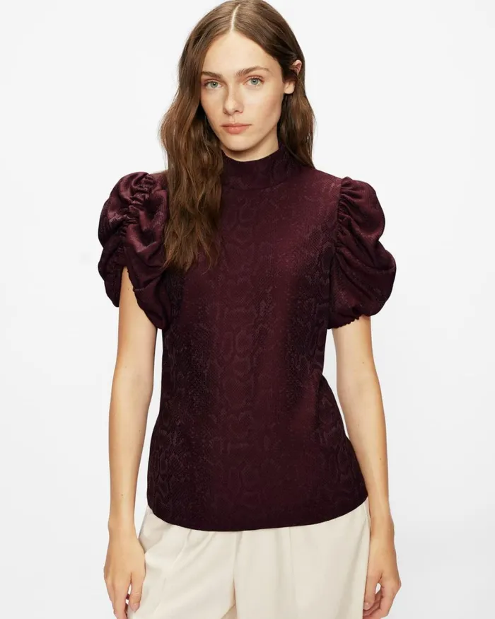 Exaggerated Sleeve Top Deep Purple Women Ted Baker Tops and TShirts Exaggerated Sleeve Top Deep Purple Women Ted Baker Tops and TShirts