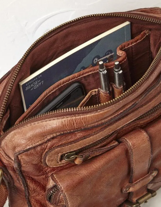 Fatface Bags and Wallets Leather Cross Body Bag Chestnut 8211 Men