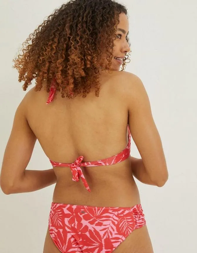 Fatface Beachwear and Swimwear Ikat Leaves Bikini Top Bright Pink 8211 Women