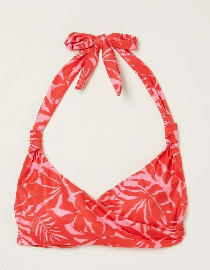 Fatface Beachwear and Swimwear Ikat Leaves Bikini Top Bright Pink 8211 Women