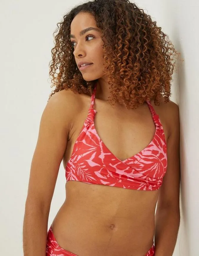 Fatface Beachwear and Swimwear Ikat Leaves Bikini Top Bright Pink 8211 Women