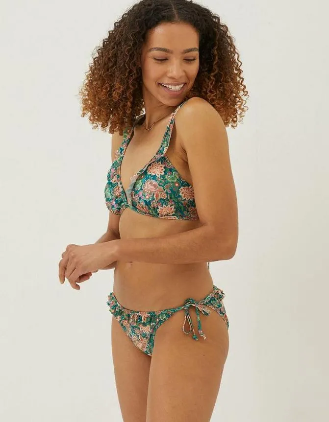Fatface Beachwear and Swimwear Paradise Frill Bikini Bottoms Teal Green 8211 Women