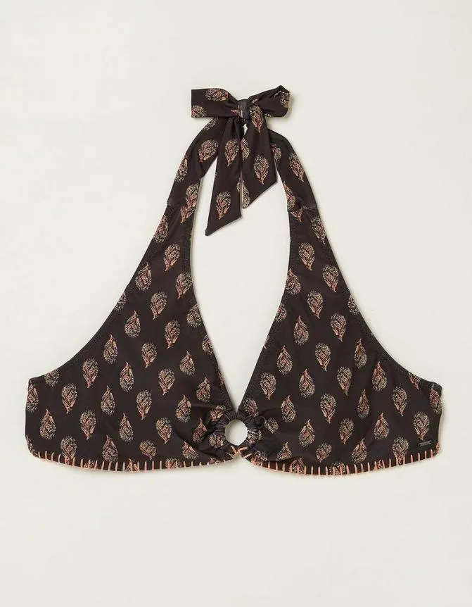 Fatface Beachwear and Swimwear Woodblock Bikini Top Black 8211 Women