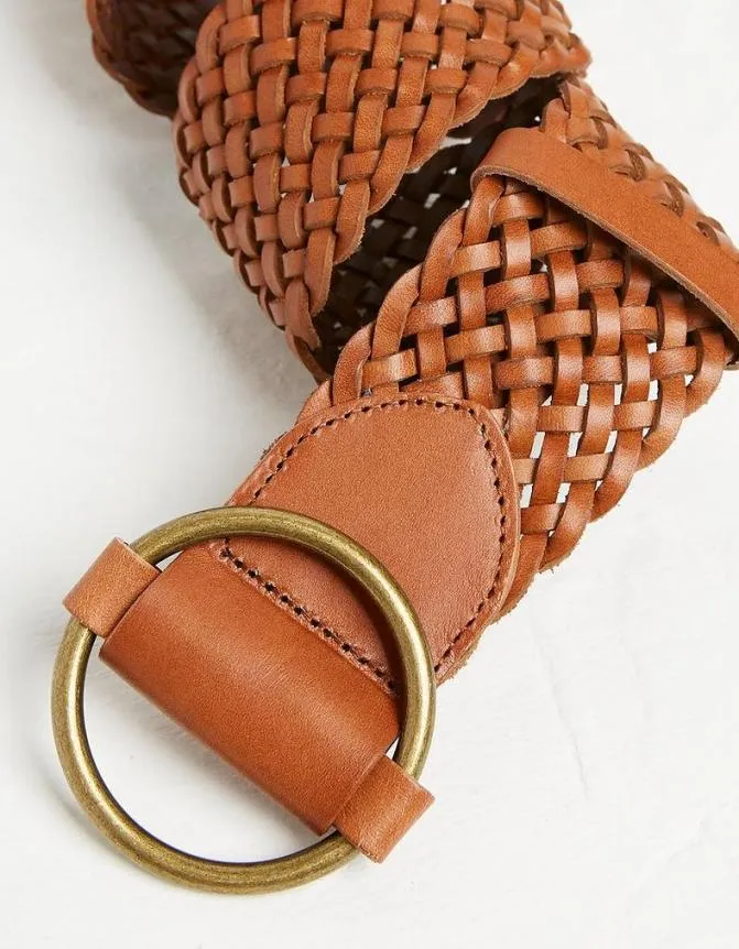 Fatface Belts Wide Leather Weave Belt Tan 8211 Women