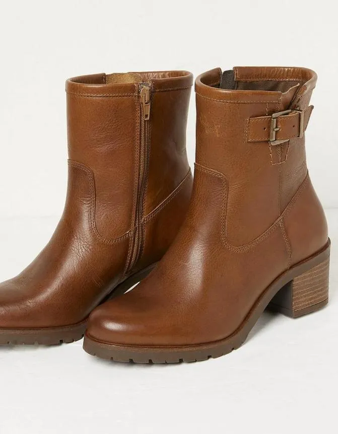 Fatface Boots Hollie Mid Heel Leather Boots Tan 8211 Women