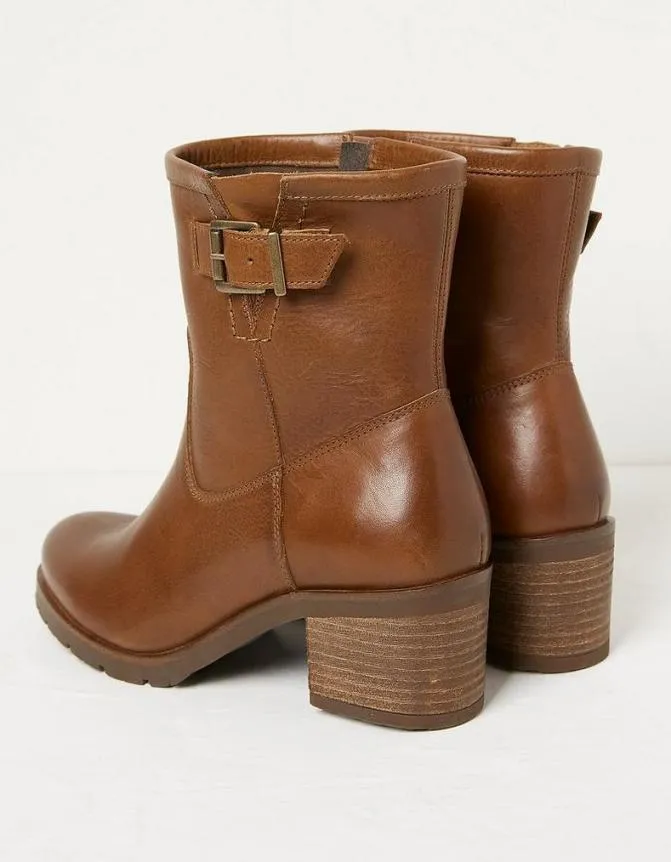 Fatface Boots Hollie Mid Heel Leather Boots Tan 8211 Women