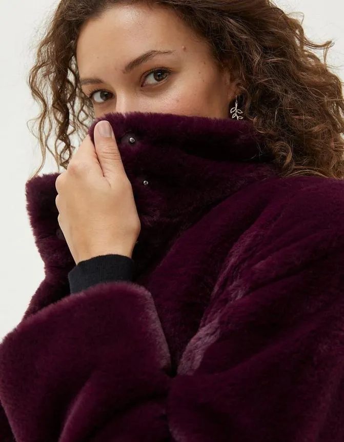 Fatface Coats and Jackets Freya Faux Fur Long Coat Purple 8211 Women