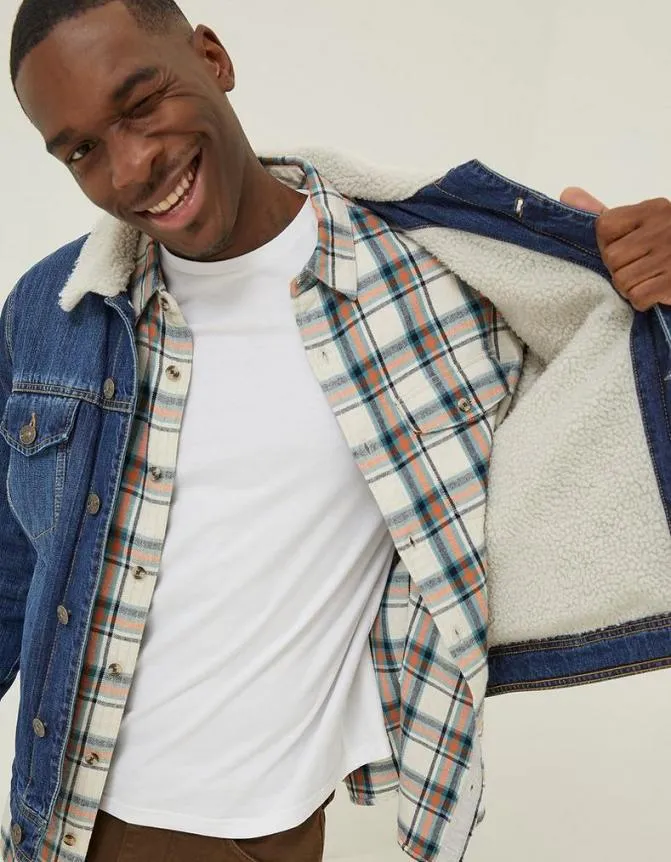 Fatface Coats and Jackets Mid Wash Borg Denim Jacket Denim 8211 Men