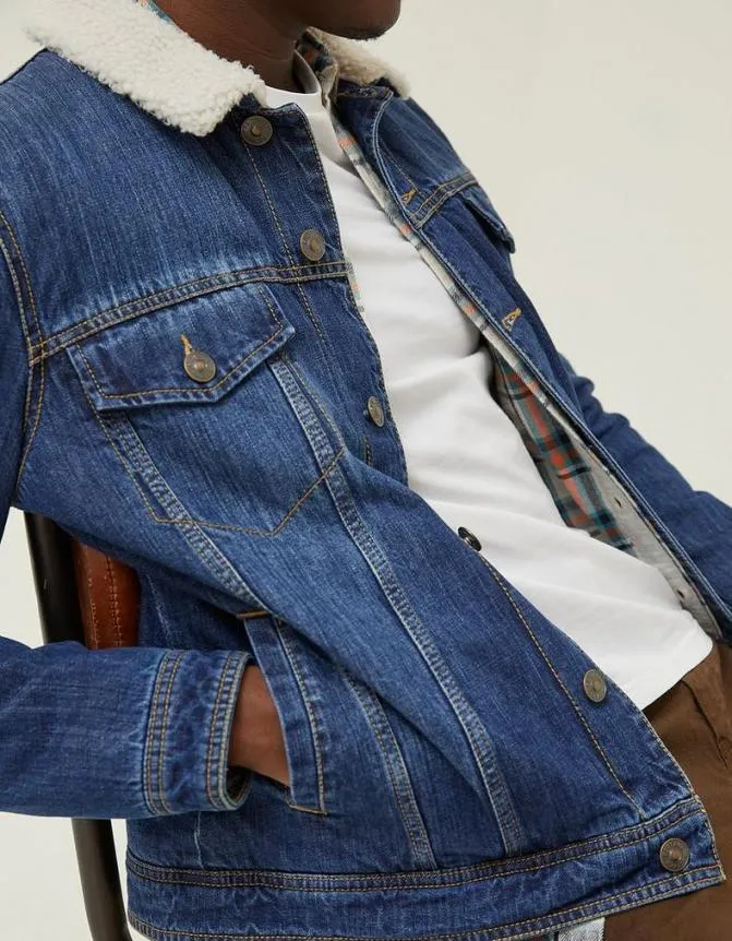 Fatface Coats and Jackets Mid Wash Borg Denim Jacket Denim 8211 Men