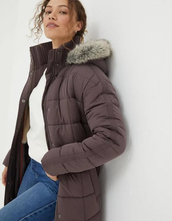 Fatface Coats and Jackets Sienna Quilted Mid Length Coat Plum 8211 Women