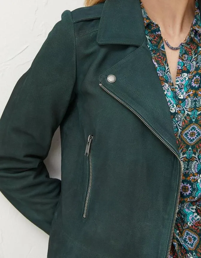 Fatface Coats and Jackets Suzie Suede Biker Jacket Dark Teal 8211 Women