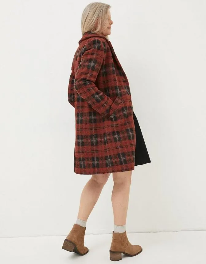 Fatface Coats and Jackets Tanya Wool Blend Check Coat Rust Red 8211 Women