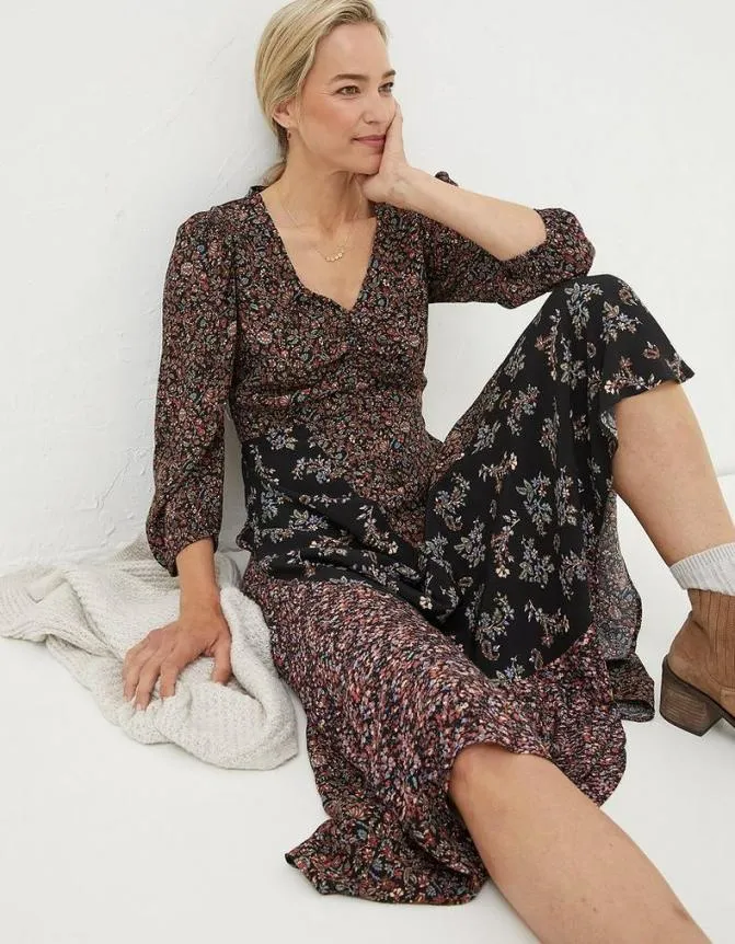 Fatface Dresses Nate Craft Floral Midi Dress Black 8211 Women