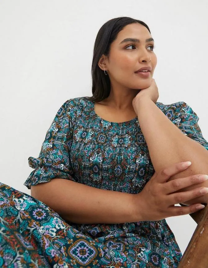 Fatface Dresses Pacey Mirrored Floral Dress Teal Green 8211 Women