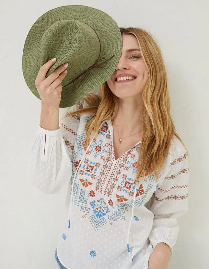 Fatface Hats Straw Fedora Hat Green 8211 Women