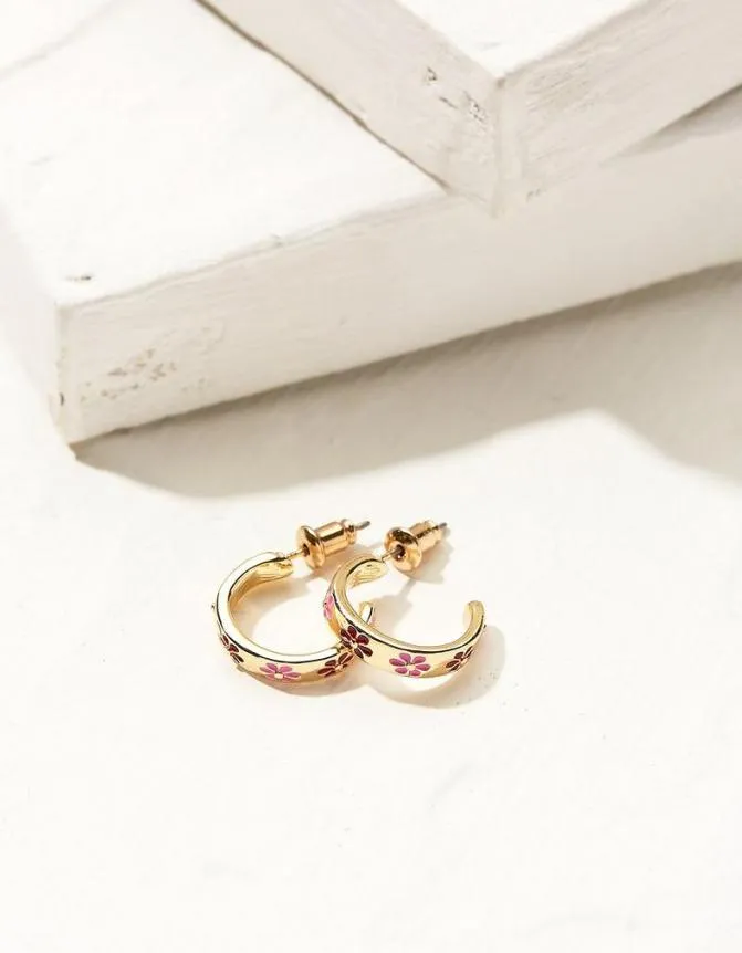 Fatface Jewellery Enamel Daisy Hoops Pink 8211 Women