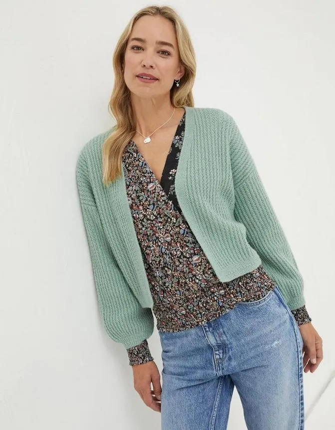 Fatface Knitwear Anna Short Cardigan Sage Green 8211 Women