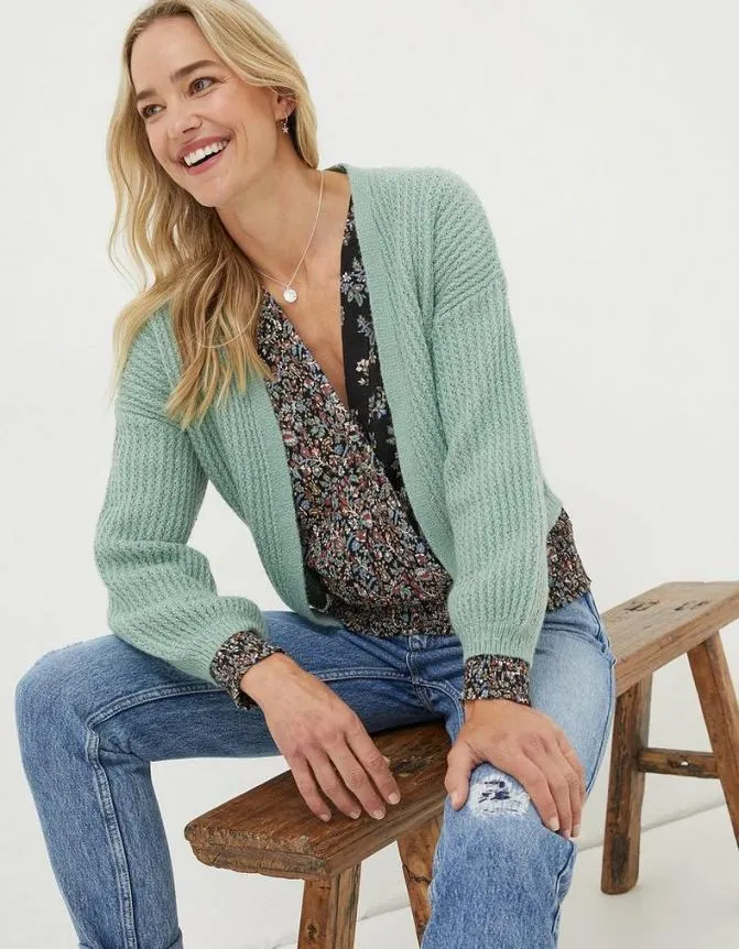 Fatface Knitwear Anna Short Cardigan Sage Green 8211 Women