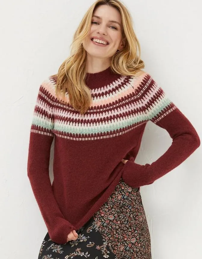 Fatface Knitwear Bea Yoke Fairisle Jumper Raspberry Red 8211 Women