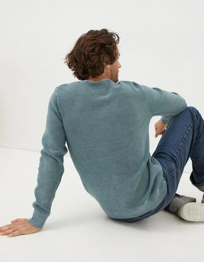 Fatface Knitwear Berwick Washed Crew Neck Teal Green 8211 Men