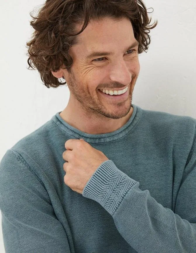 Fatface Knitwear Berwick Washed Crew Neck Teal Green 8211 Men