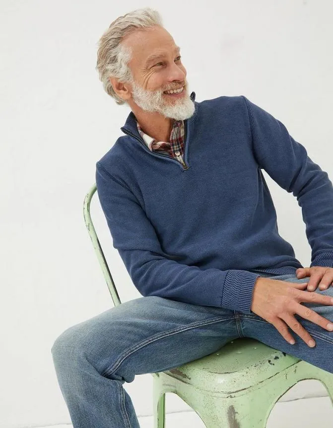 Fatface Knitwear Berwick Washed Half Neck Navy 8211 Men