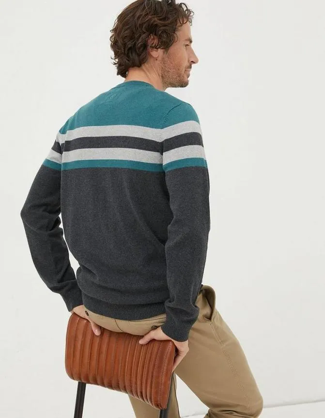Fatface Knitwear Braunton Yoke Stripe Jumper Teal Green 8211 Men