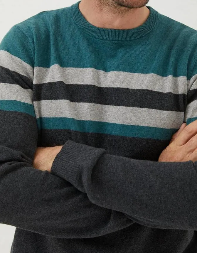 Fatface Knitwear Braunton Yoke Stripe Jumper Teal Green 8211 Men