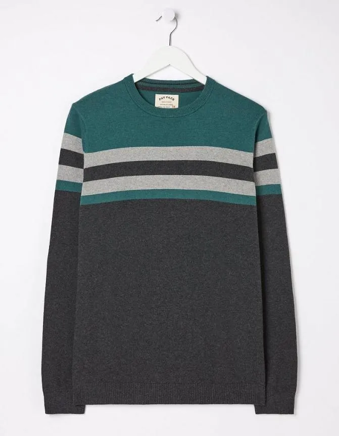 Fatface Knitwear Braunton Yoke Stripe Jumper Teal Green 8211 Men