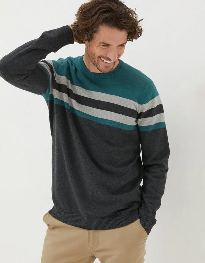 Fatface Knitwear Braunton Yoke Stripe Jumper Teal Green 8211 Men