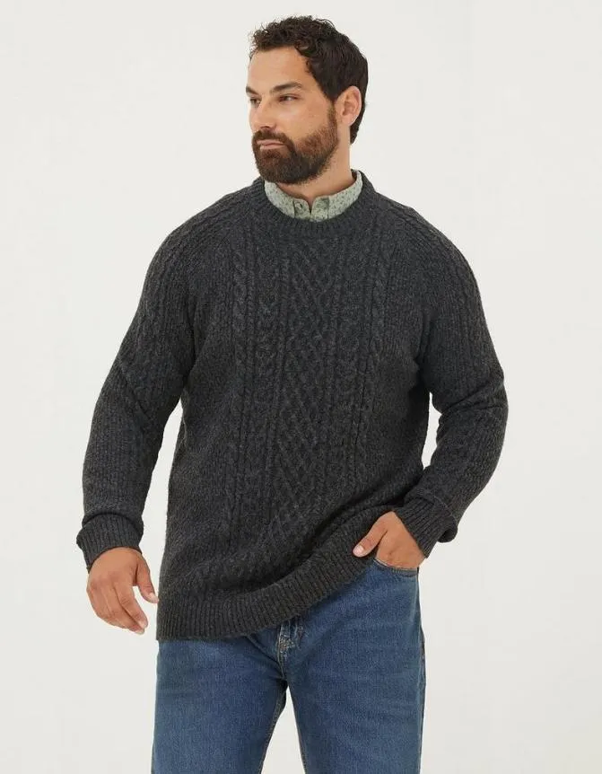 Fatface Knitwear Calder Cable Crew Jumper Charcoal 8211 Men