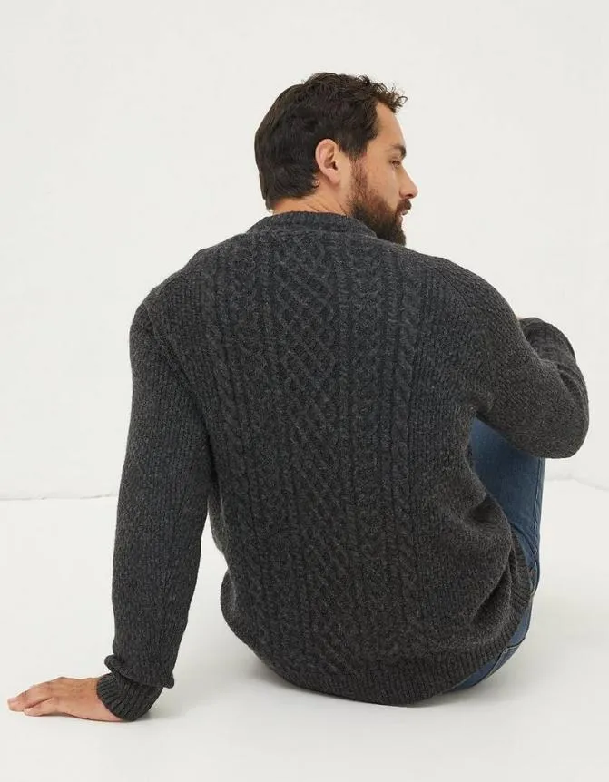 Fatface Knitwear Calder Cable Crew Jumper Charcoal 8211 Men