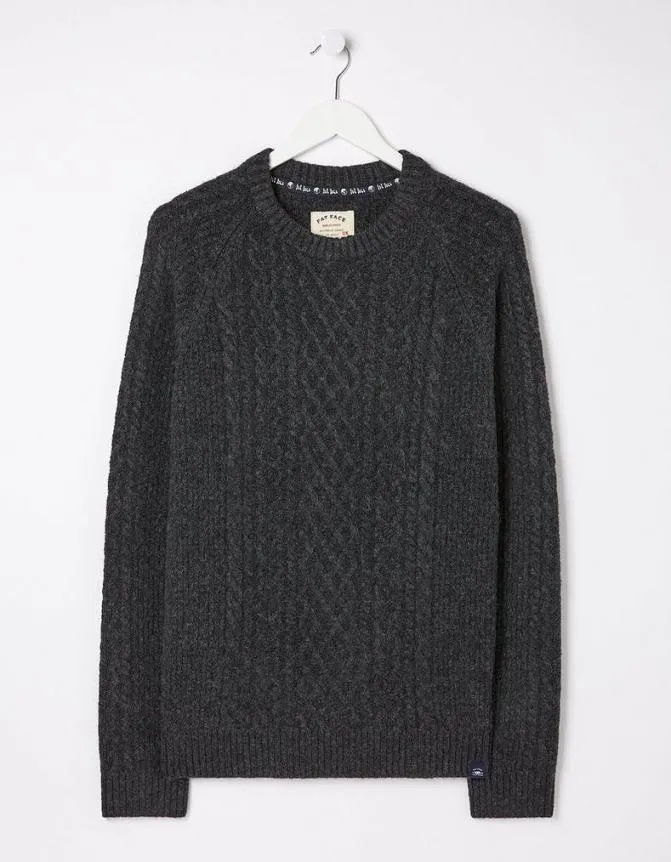 Fatface Knitwear Calder Cable Crew Jumper Charcoal 8211 Men