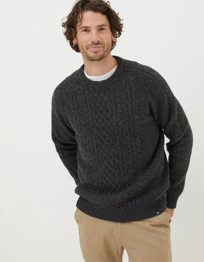 Fatface Knitwear Calder Cable Crew Jumper Charcoal 8211 Men