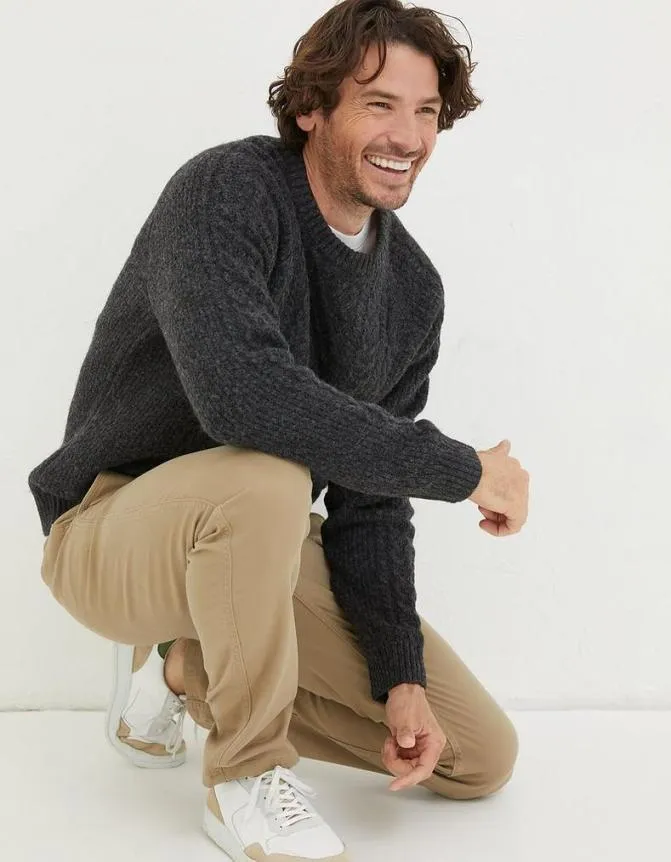 Fatface Knitwear Calder Cable Crew Jumper Charcoal 8211 Men