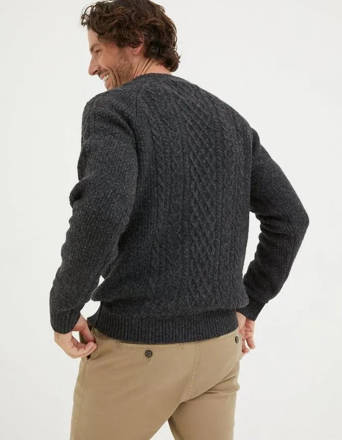 Fatface Knitwear Calder Cable Crew Jumper Charcoal 8211 Men