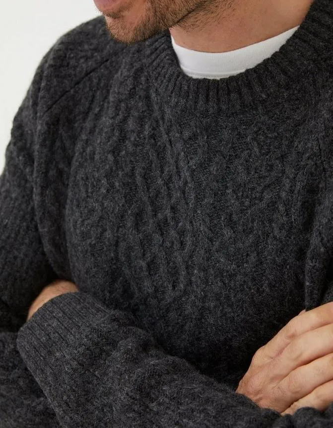 Fatface Knitwear Calder Cable Crew Jumper Charcoal 8211 Men